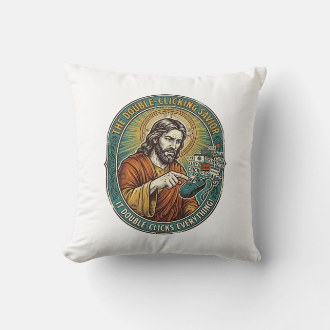 Jesus Broken Double Clicking Mouse IT Office Tech  Throw Pillow (Front)