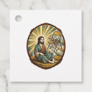 Jesus Broken Folding Chair Party Foul Clumsy Weigh Favor Tags