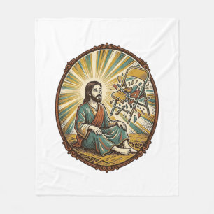 Jesus Broken Folding Chair Party Foul Clumsy Weigh Fleece Blanket