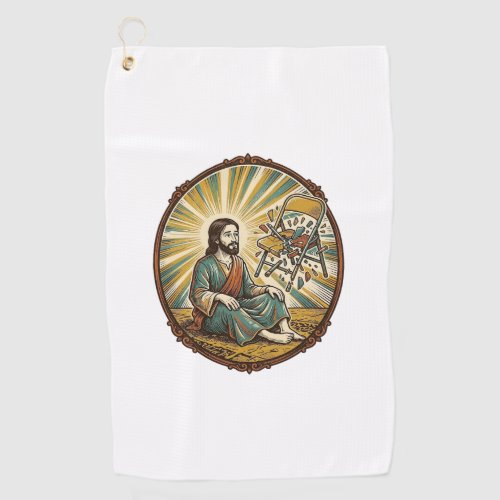 Jesus Broken Folding Chair Party Foul Clumsy Weigh Golf Towel
