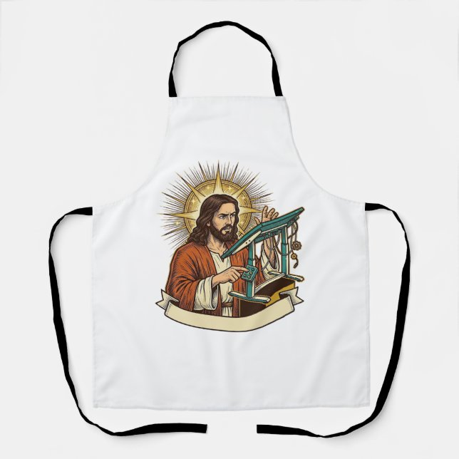 Jesus Broken Standing Desk Stuck Halfway Office Hu Apron (Front)