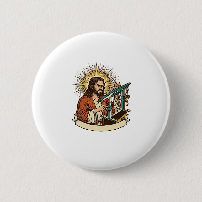 Jesus Broken Standing Desk Stuck Halfway Office Hu Button (Front)