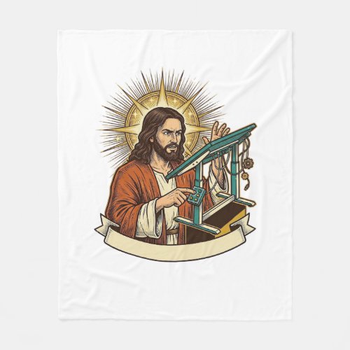 Jesus Broken Standing Desk Stuck Halfway Office Hu Fleece Blanket