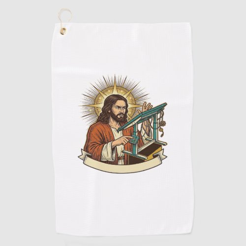 Jesus Broken Standing Desk Stuck Halfway Office Hu Golf Towel