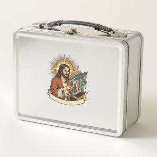 Jesus Broken Standing Desk Stuck Halfway Office Hu Metal Lunch Box