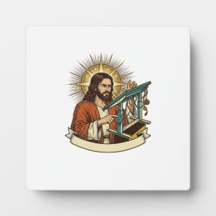 Jesus Broken Standing Desk Stuck Halfway Office Hu Plaque