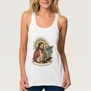 Jesus Broken Standing Desk Stuck Halfway Office Hu Tank Top