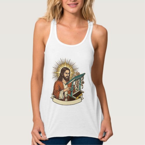 Jesus Broken Standing Desk Stuck Halfway Office Hu Tank Top