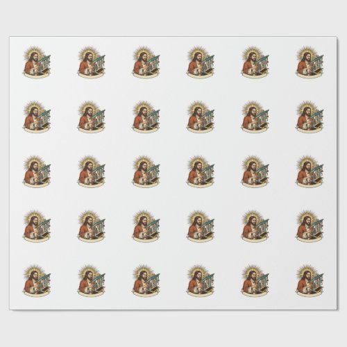 Jesus Broken Standing Desk Stuck Halfway Office Hu Wrapping Paper