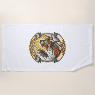Jesus Broken Umbrella Blown Inside Out Windy Storm Beach Towel