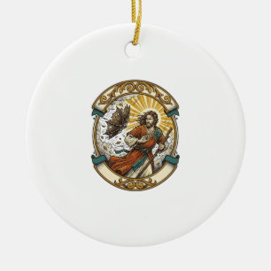 Jesus Broken Umbrella Blown Inside Out Windy Storm Ceramic Ornament