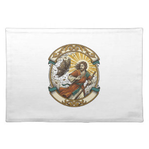 Jesus Broken Umbrella Blown Inside Out Windy Storm Cloth Placemat