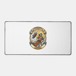 Jesus Broken Umbrella Blown Inside Out Windy Storm Desk Mat