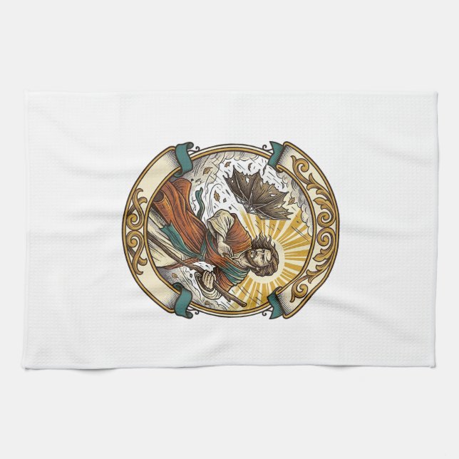Jesus Broken Umbrella Blown Inside Out Windy Storm Kitchen Towel (Horizontal)