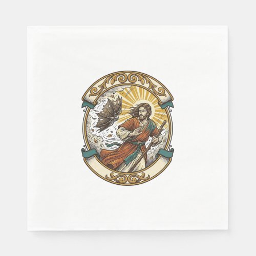 Jesus Broken Umbrella Blown Inside Out Windy Storm Napkins
