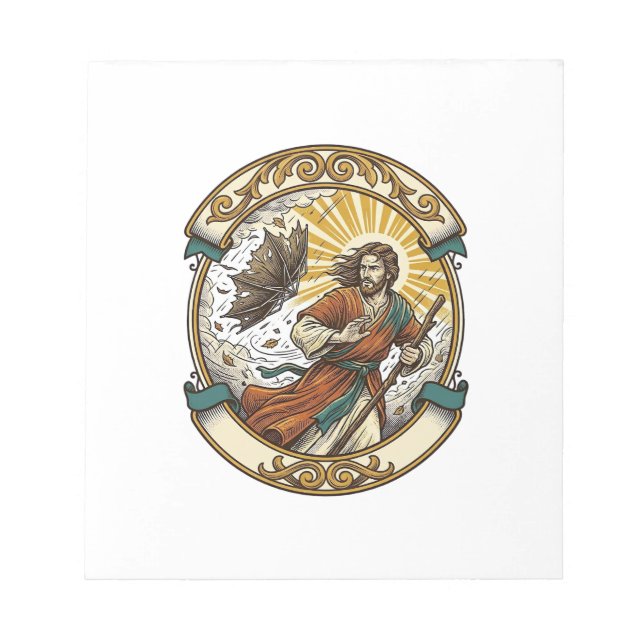 Jesus Broken Umbrella Blown Inside Out Windy Storm Notepad (Front)