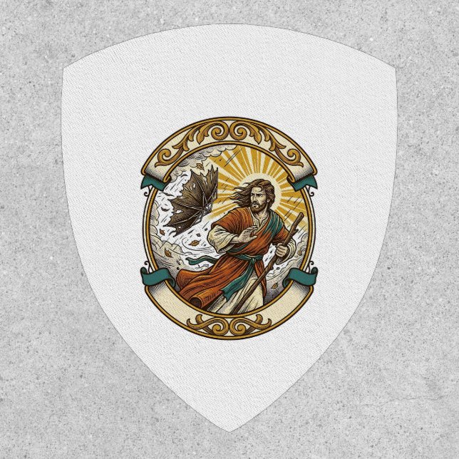 Jesus Broken Umbrella Blown Inside Out Windy Storm Patch (Front)