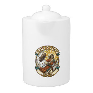 Jesus Broken Umbrella Blown Inside Out Windy Storm Teapot