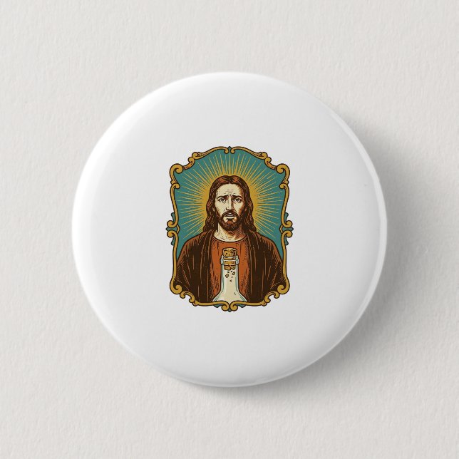 Jesus Broken Wine Cork Stuck Bottle Sommelier Part Button (Front)
