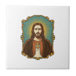 Jesus Broken Wine Cork Stuck Bottle Sommelier Part Ceramic Tile