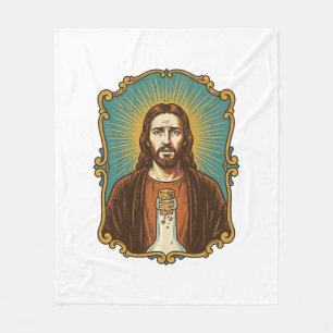 Jesus Broken Wine Cork Stuck Bottle Sommelier Part Fleece Blanket