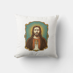 Jesus Broken Wine Cork Stuck Bottle Sommelier Part Throw Pillow