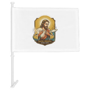 Jesus Burned Finger Taking Plate Out Microwave Kit Car Flag