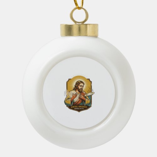 Jesus Burned Finger Taking Plate Out Microwave Kit Ceramic Ball Christmas Ornament