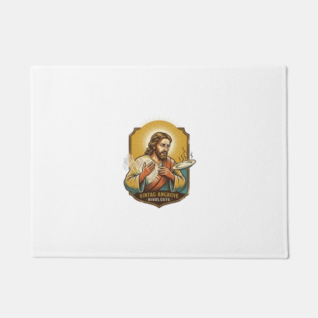 Jesus Burned Finger Taking Plate Out Microwave Kit Doormat (Front)