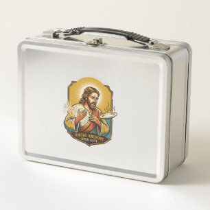 Jesus Burned Finger Taking Plate Out Microwave Kit Metal Lunch Box