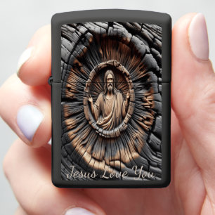 Jesus Burnt Wood Art: Embrace Spirit Zippo Lighter