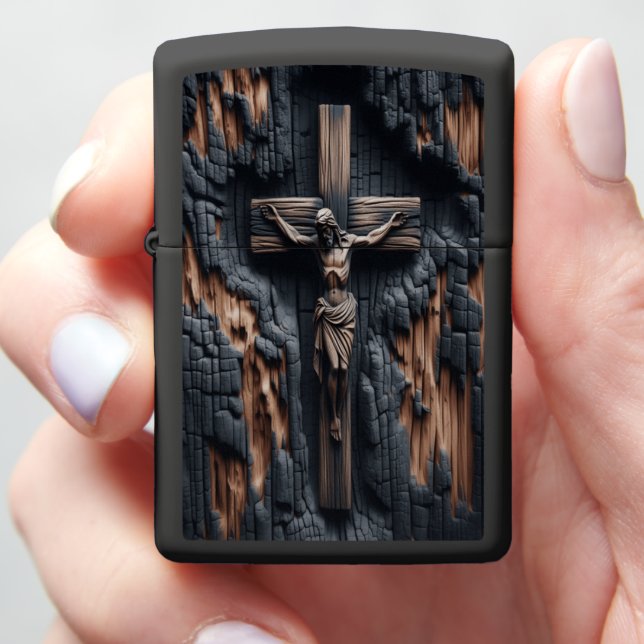 Jesus Burnt Wood & Artistry Zippo Lighter (In Hand)