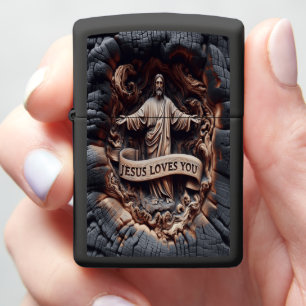 Jesus Burnt Wood Devotion Carving Zippo Lighter