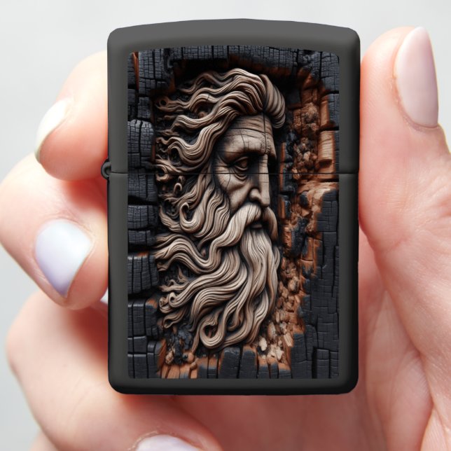 Jesus Burnt Wood Face Artwork Zippo Lighter (In Hand)