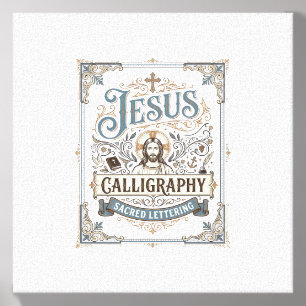 Jesus Calligraphy Sacred Lettering Jesus Calligrap Canvas Photo Tile