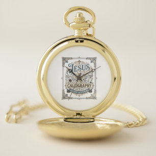 Jesus Calligraphy Sacred Lettering Jesus Calligrap Pocket Watch