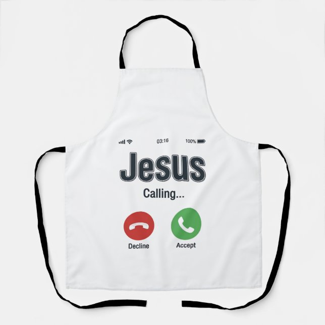 Jesus Calling Phone Screen Christian Shirt Design_ Apron (Front)