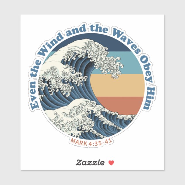 Jesus Calms the Storm Christian Wave Design Sticker (Sheet)