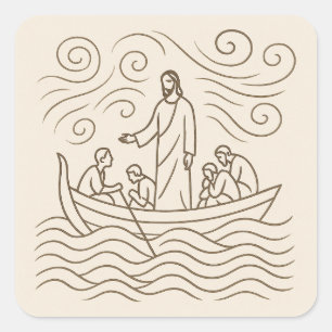 Jesus Calms the Storm Line Art Sticker