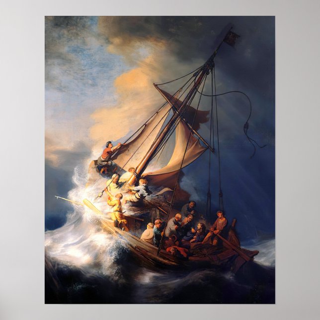 Jesus Calms The Storm Sea of Galilee Rembrandt Poster (Front)