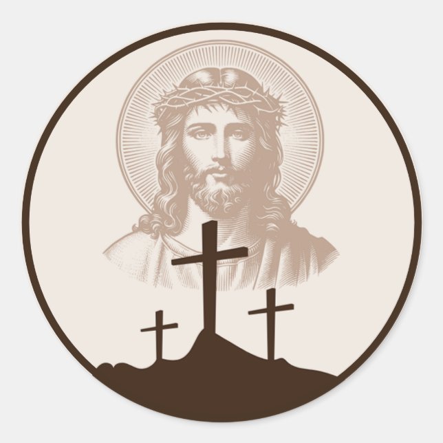 Jesus Calvary Crosses Christian Faith Religious Classic Round Sticker (Front)