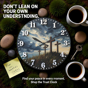 Jesus Calvary Sunset Impasto Large Clock