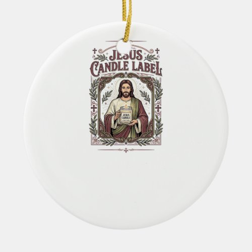 Jesus Candle Label Jesus Candle Christian Faith Vi Ceramic Ornament