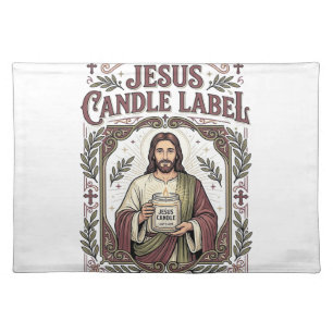 Jesus Candle Label Jesus Candle Christian Faith Vi Cloth Placemat