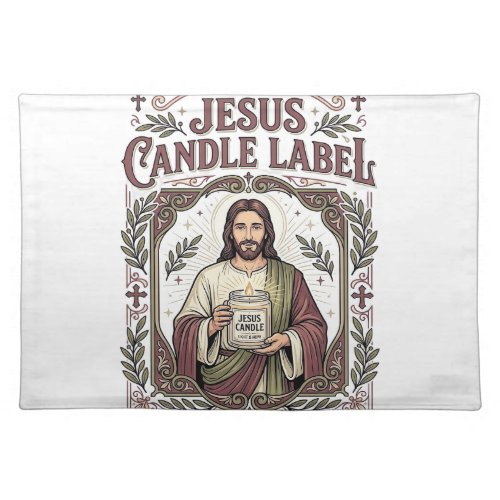 Jesus Candle Label Jesus Candle Christian Faith Vi Cloth Placemat