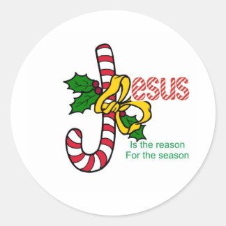Jesus Candy Cane Classic Round Sticker