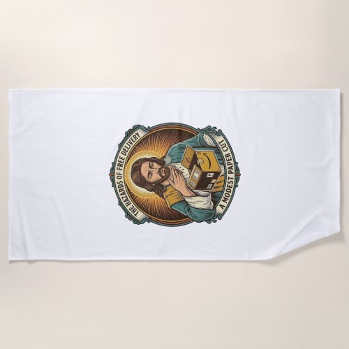Jesus Cardboard Box Paper Cut Finger Pain Humor_1 Beach Towel
