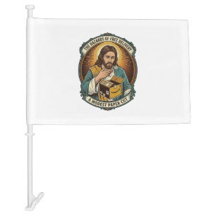 Jesus Cardboard Box Paper Cut Finger Pain Humor_1 Car Flag