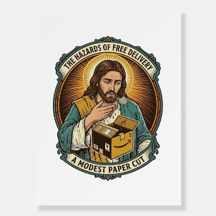 Jesus Cardboard Box Paper Cut Finger Pain Humor_1 Foam Board