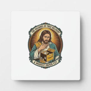 Jesus Cardboard Box Paper Cut Finger Pain Humor_1 Plaque